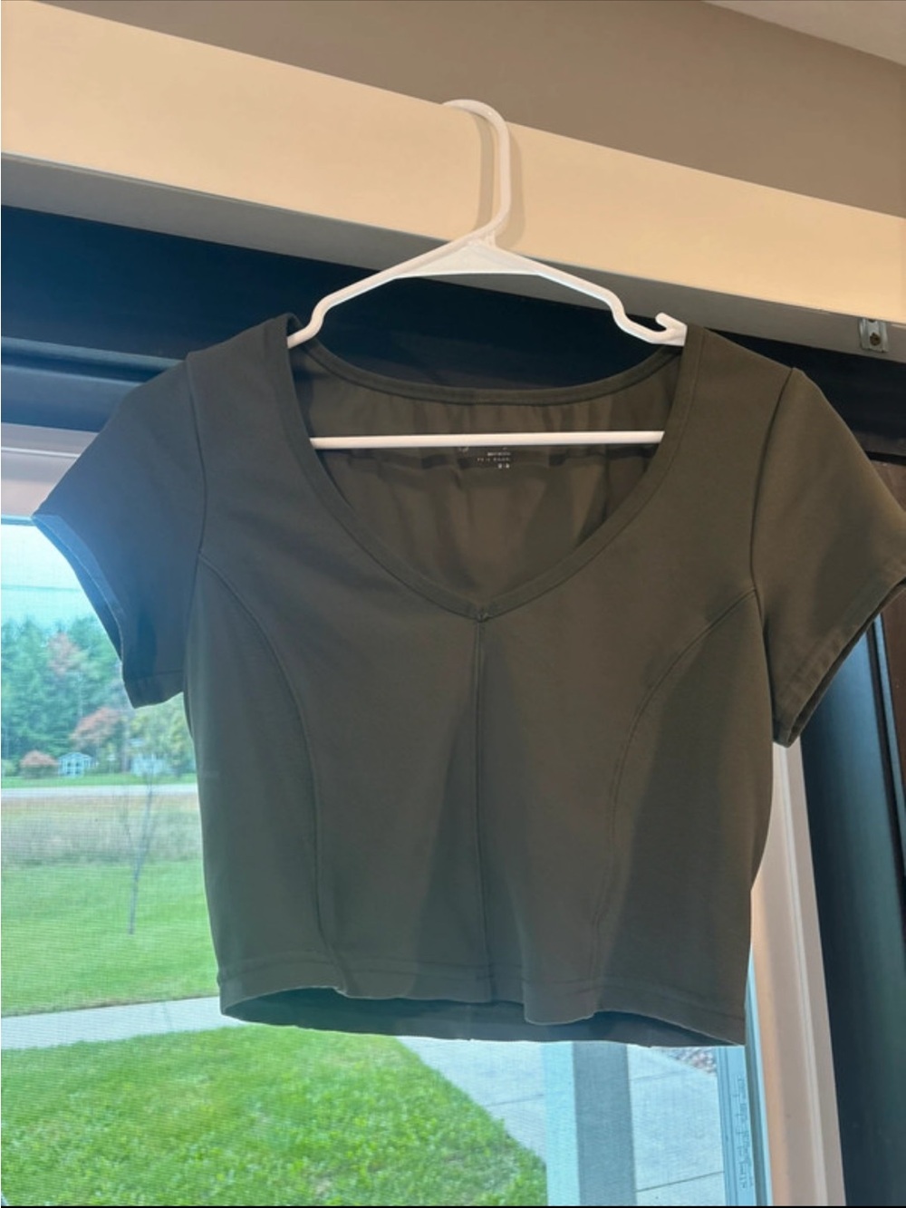 Amazon Olive Green V-Neck Short Sleeve Crop Top